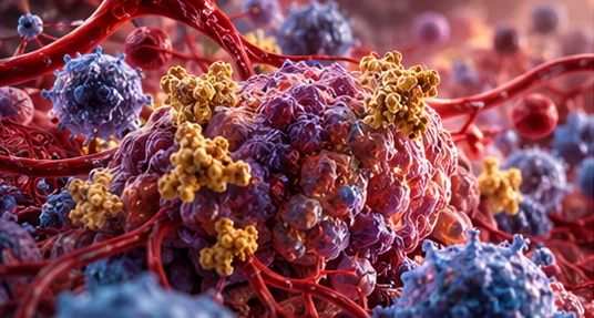 Scientific illustration of Galectin-3 in a tumor microenvironment