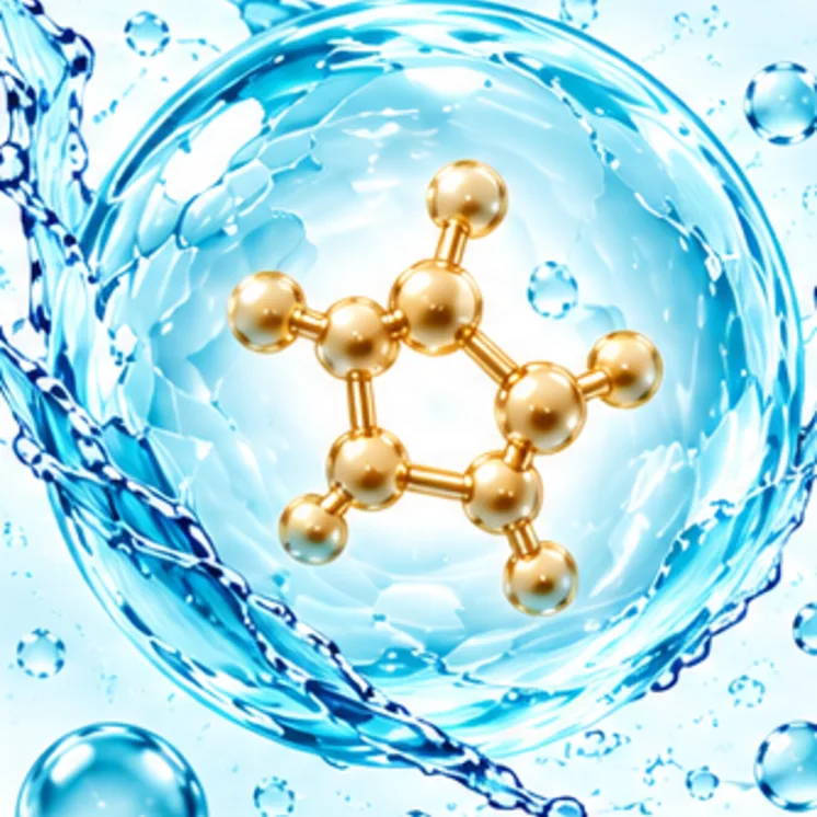 Close-up render of the protective hydration shell around the polysaccharide