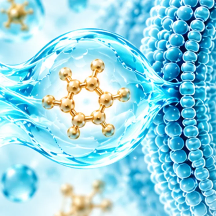 Close-up render of the hydration shell being taken up at the cell surface