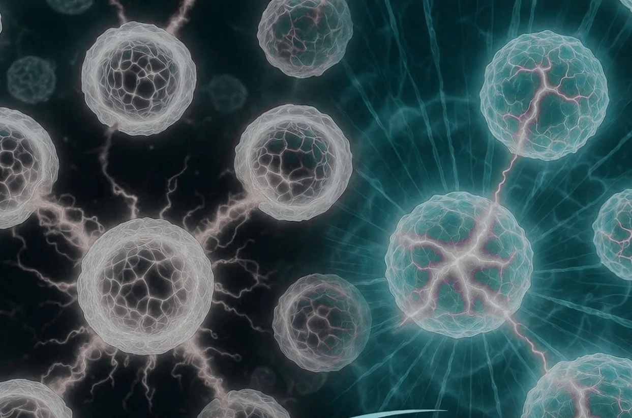 Abstract aqua render of cells in structured water